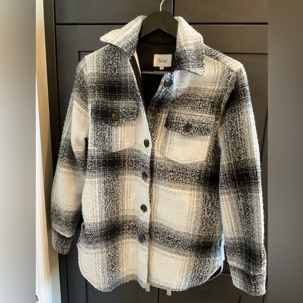 🖤⚪️ Kismet Women Black White Plaid Jacket Sweater Cabincore Cottagecore XS EUC